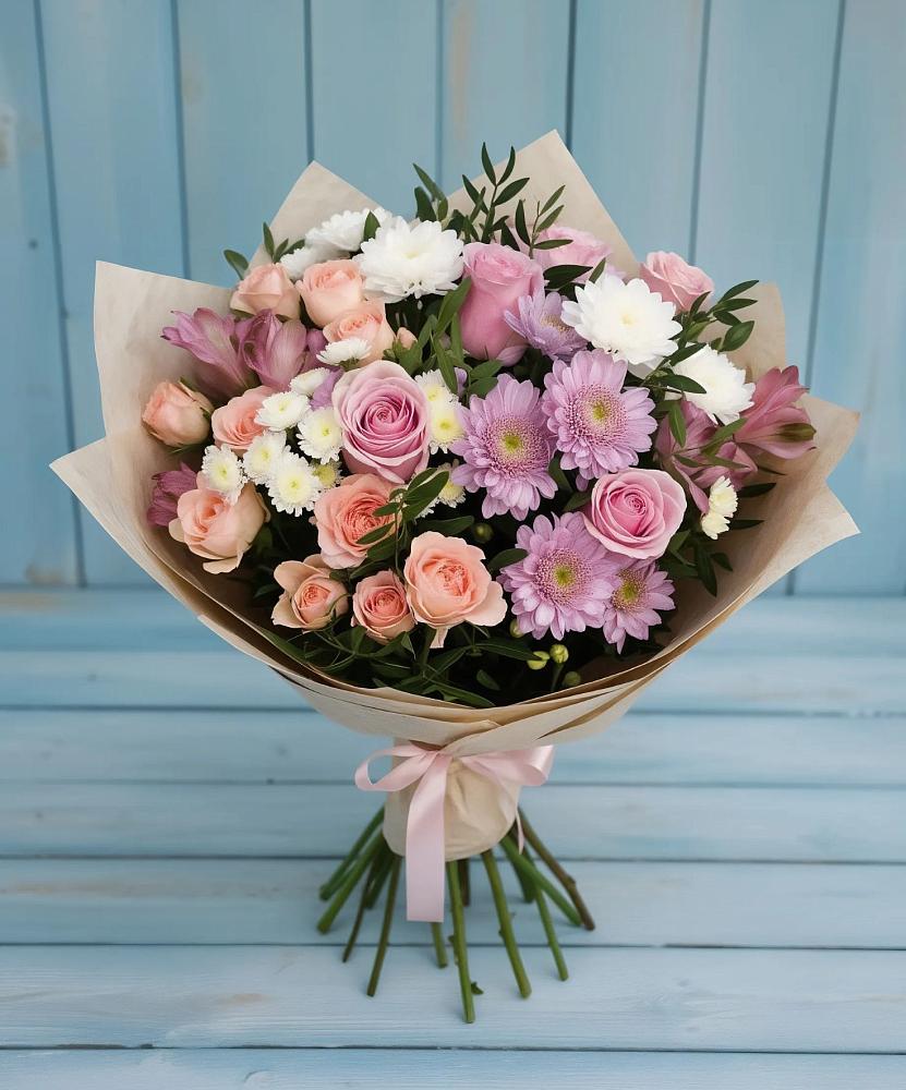 Букет цветов из: Хризантемы, Розы и Альстромерии в Мишеронский