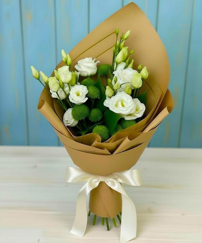 Букет цветов из: Хризантемы и Лизиантусы в Мишеронский