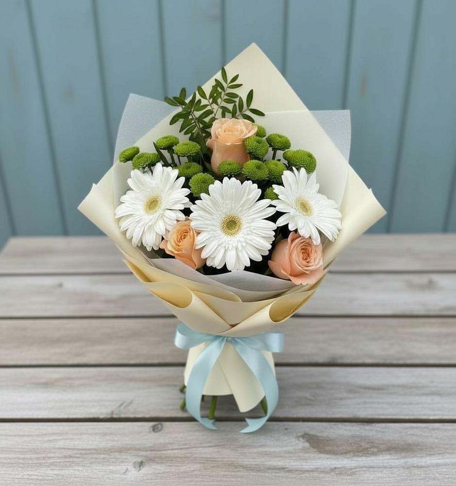 Букет цветов из: Герберы, Розы и Хризантемы в Мишеронский