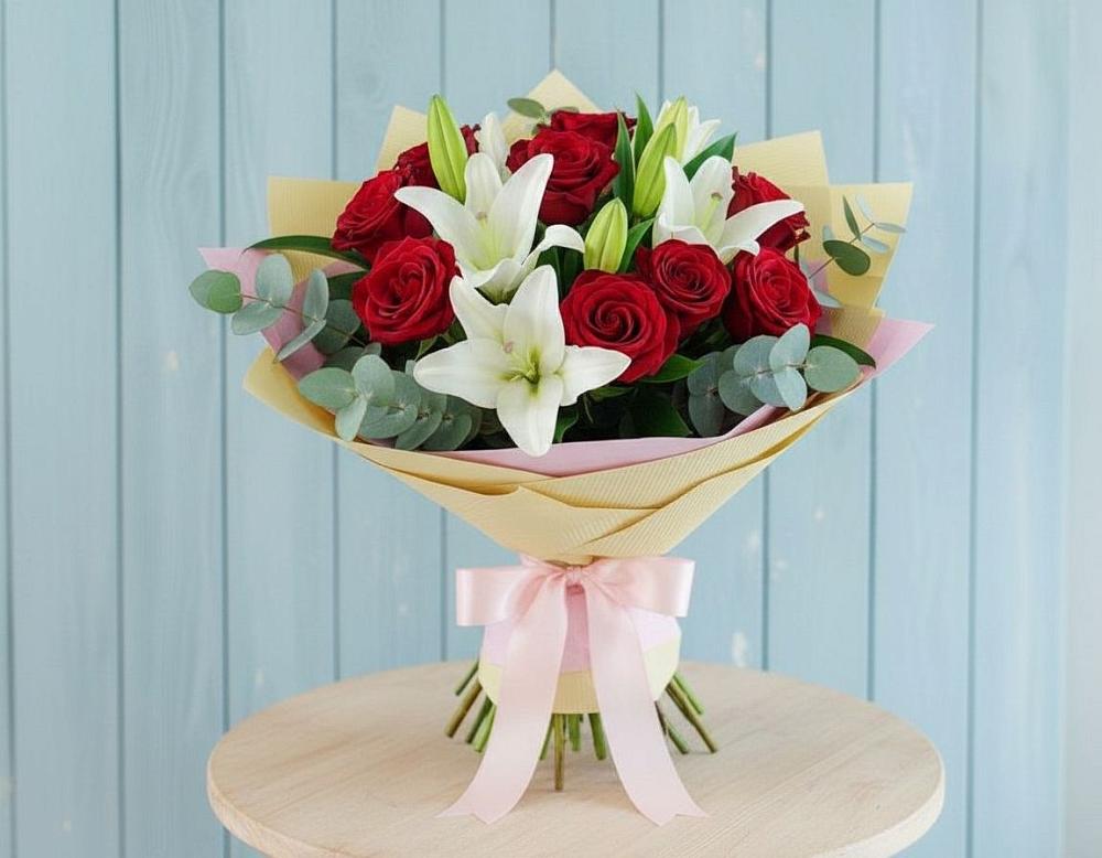 Букет цветов из: Лилии и Розы в Мишеронский